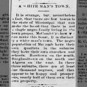 A white Man’s Town, they can boast not one black 
